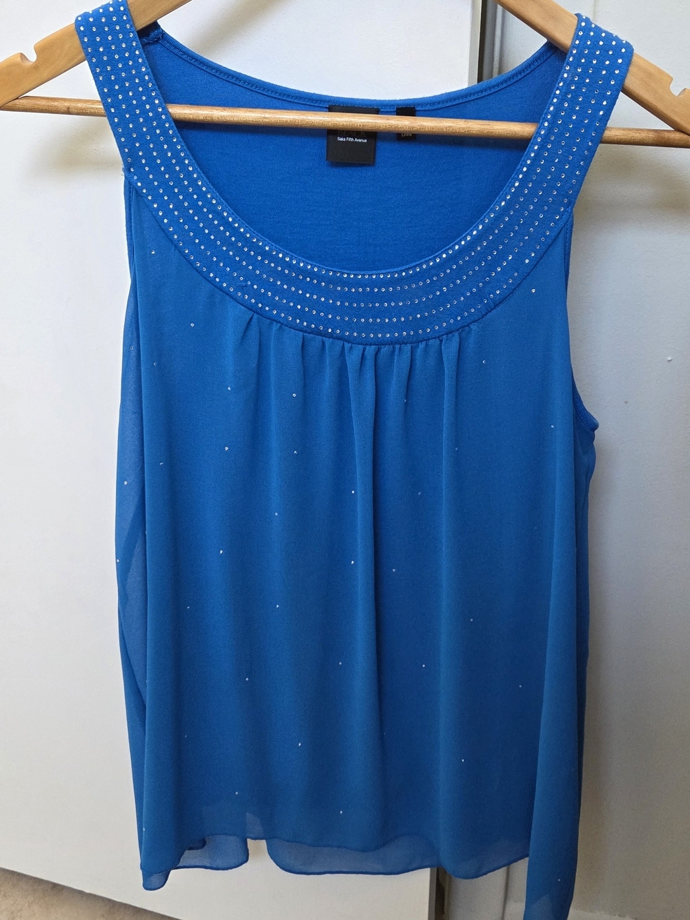 Saks Fifth Avenue Black Label Beaded Scoop Neck Blue Camisole